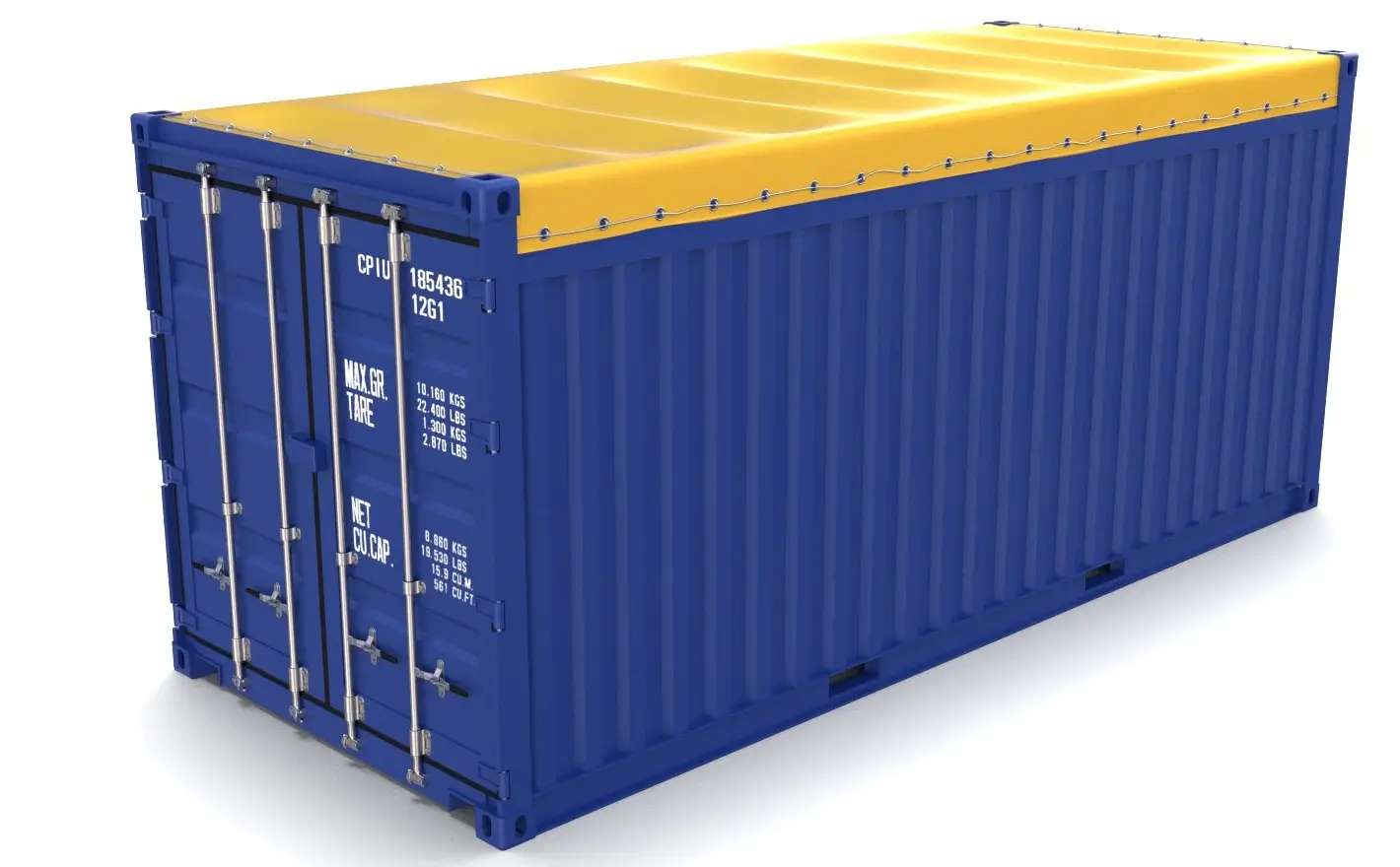 Front view of a 20ft Open Top shipping container